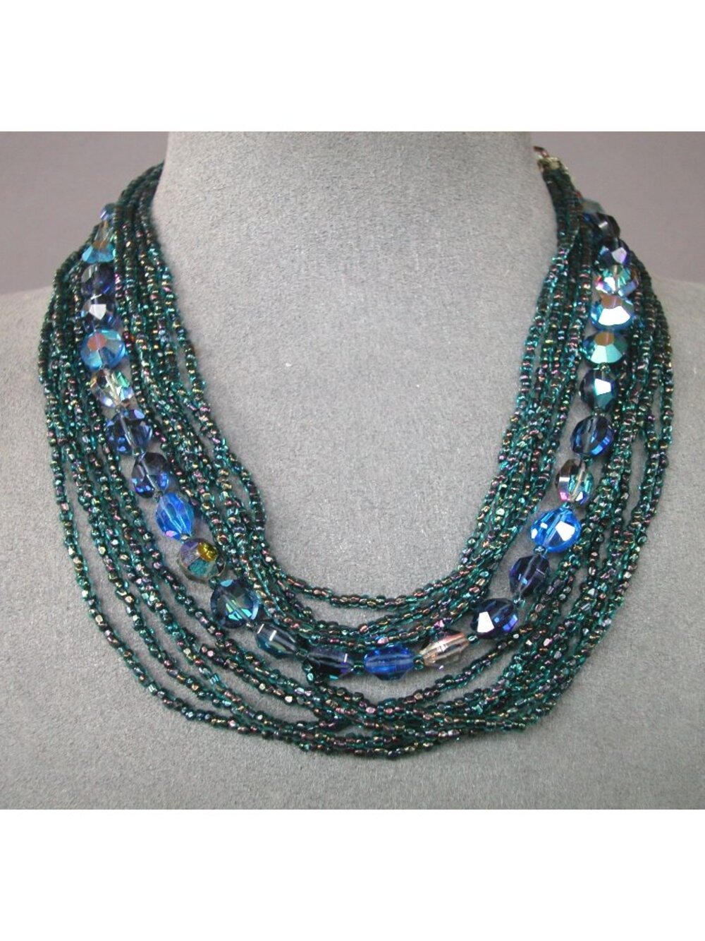 Aurora Borealis Necklace Three Strands Beaded Necklace
